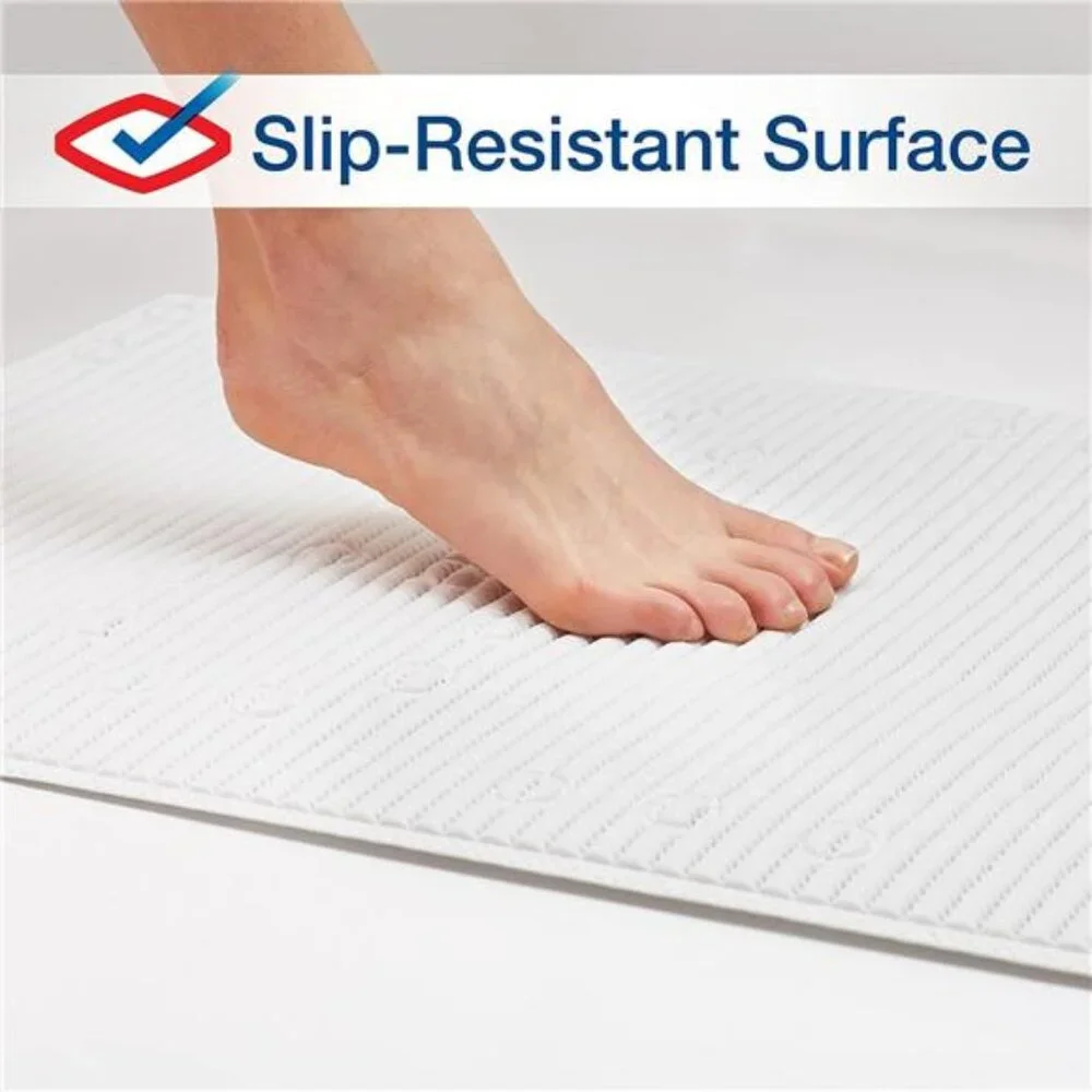 Non Slip Bath Shower Mat Cushioned Suction Cup Antimicrobial Tub Rug 17x36 White